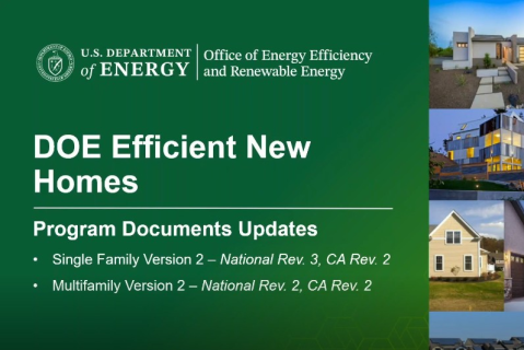 DOE Efficient New Homes Single Family CA Version 2 Revision 2 Update Training