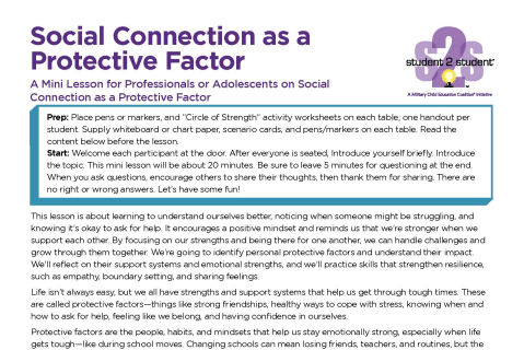 Mini Lesson for Adolescents or Adults: Social Connection as a Protective Factor