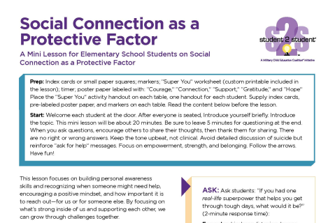 Mini Lesson for Elementary School Students: Social Connection as a Protective Factor