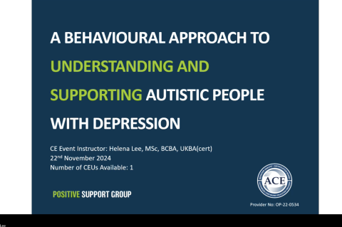 A Behavioural Approach to Understanding and Supporting Autistic People with Depression and