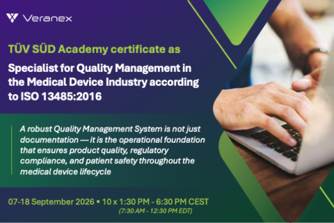Specialist for Quality Management in the Medical Device Industry - September 07-18 2026