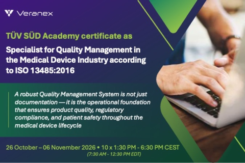 Specialist for Quality Management in the Medical Device Industry - October 26-November 6 2026