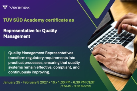 Representative for Quality Management in the Medical Device Industry - January 25 - February 5 2026