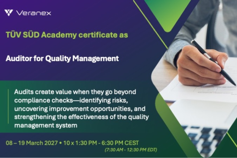 Auditor for Quality Management in the Medical Device Industry - March 08 - 19 2027